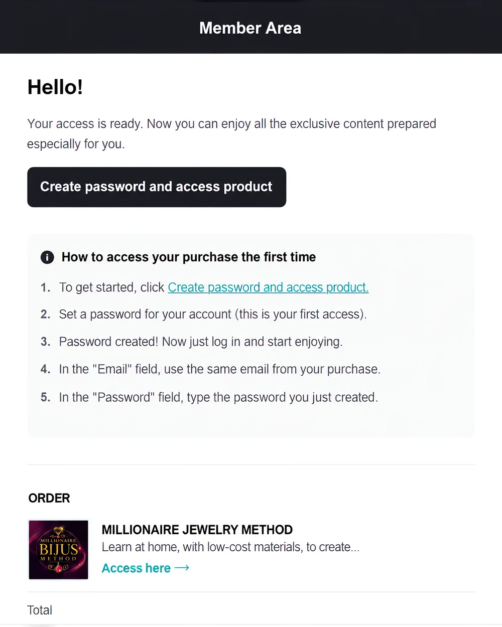 Example of the course access page
